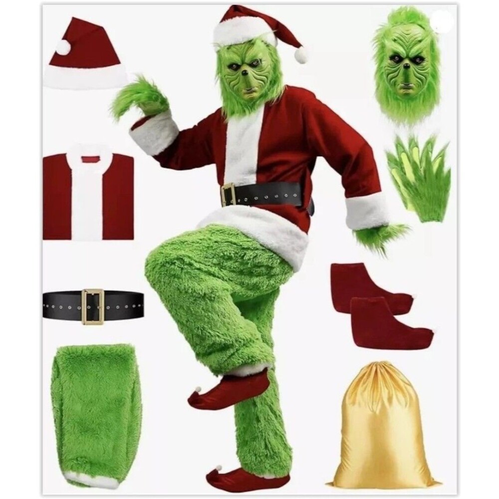 Grinch Complete Santa Costume Santa Claus Costume Adult SIZE: XL (READ)